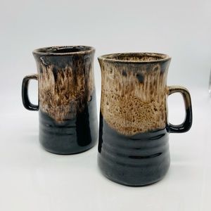 Vintage Studio Pottery Drip Glaze Mugs (set Of 2)